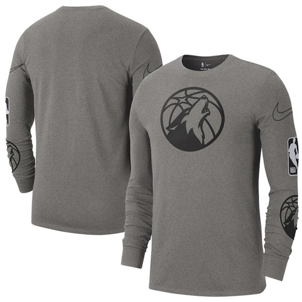 Men's Minnesota Timberwolves Heather Charcoal 2022/23 City Edition Essential Expressive Long Sleeve T-Shirt - Click Image to Close